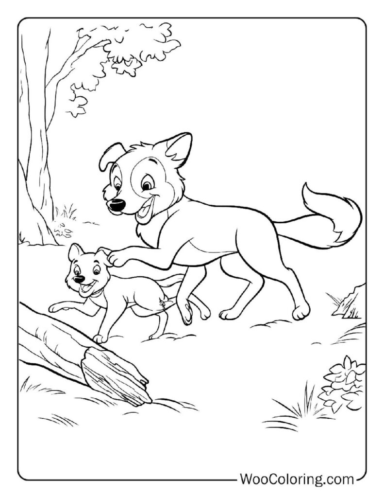 Young Tod and Copper Play Coloring Sheet