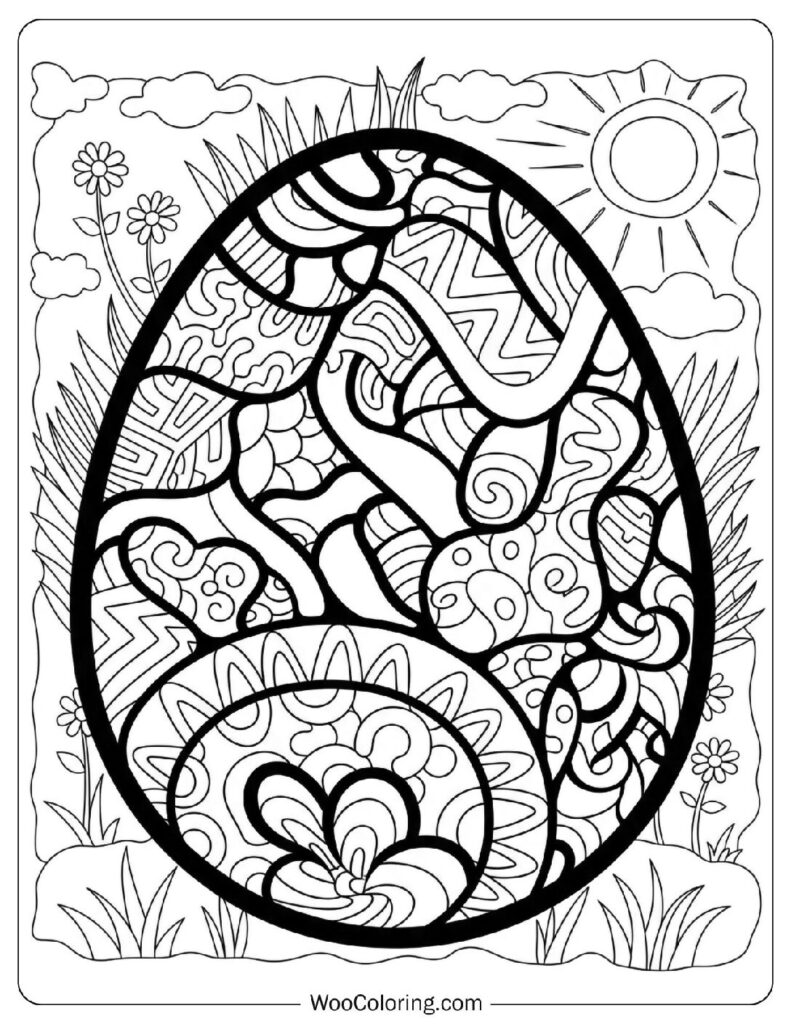 Zentangle Inspired Easter Egg Art Coloring Page for Kids